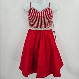NWT Crystal Doll Women Y2K Prom Party Birthday Glam Red Rhinestone Mini Dress 9